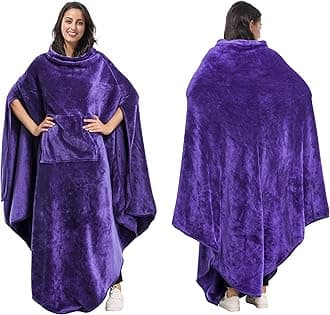 TirriniaTirrinia Fleece Wearable Blanket Comfy Poncho Plush Sleevesless Blankets for Adult Women Men Kids Capee Wrap Cover for Full Body, Indoors & Outdoors, Purple