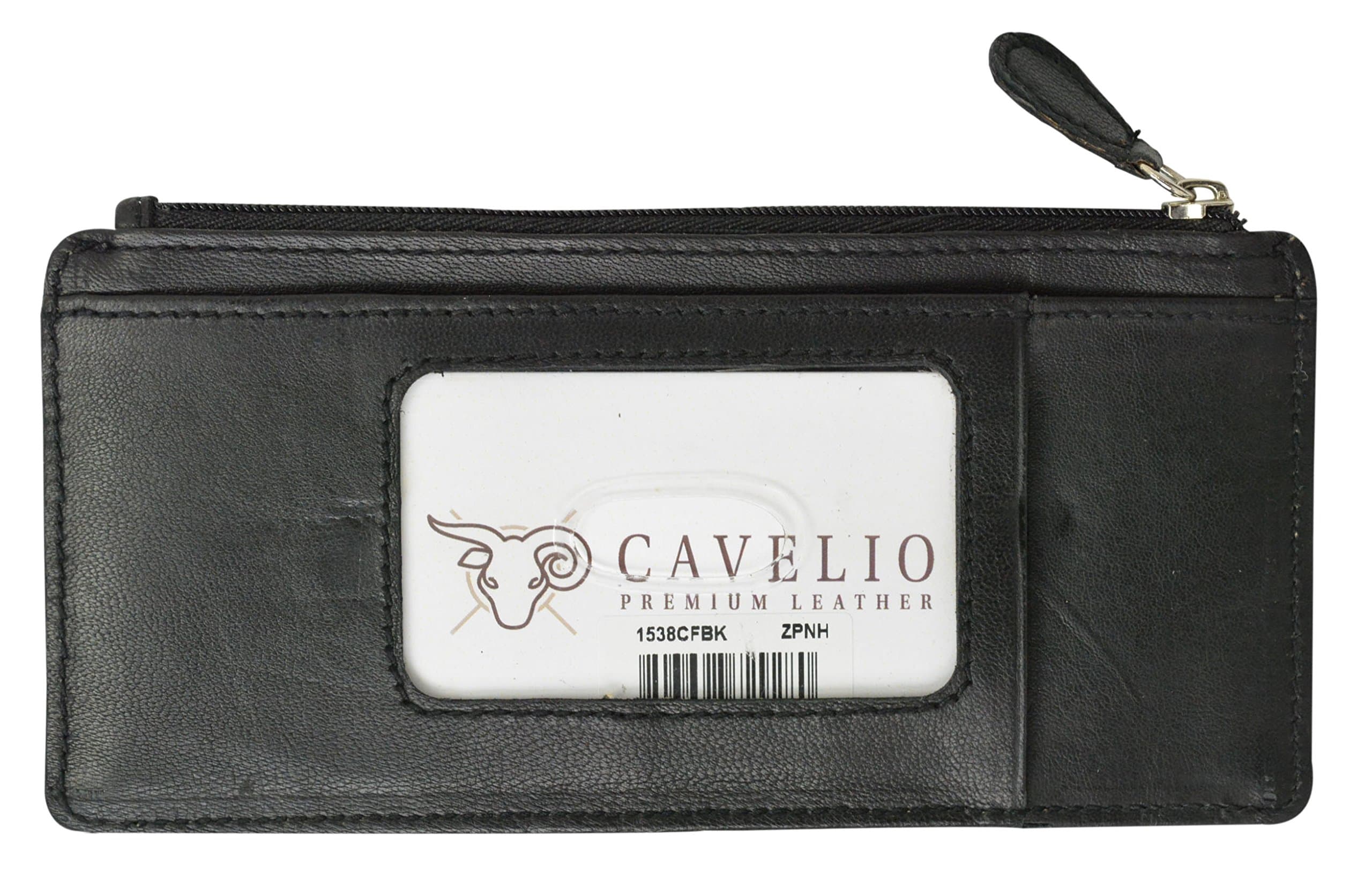 CavelioLeather Thin Vertical Stacker Card Case Wallet with ID Window
