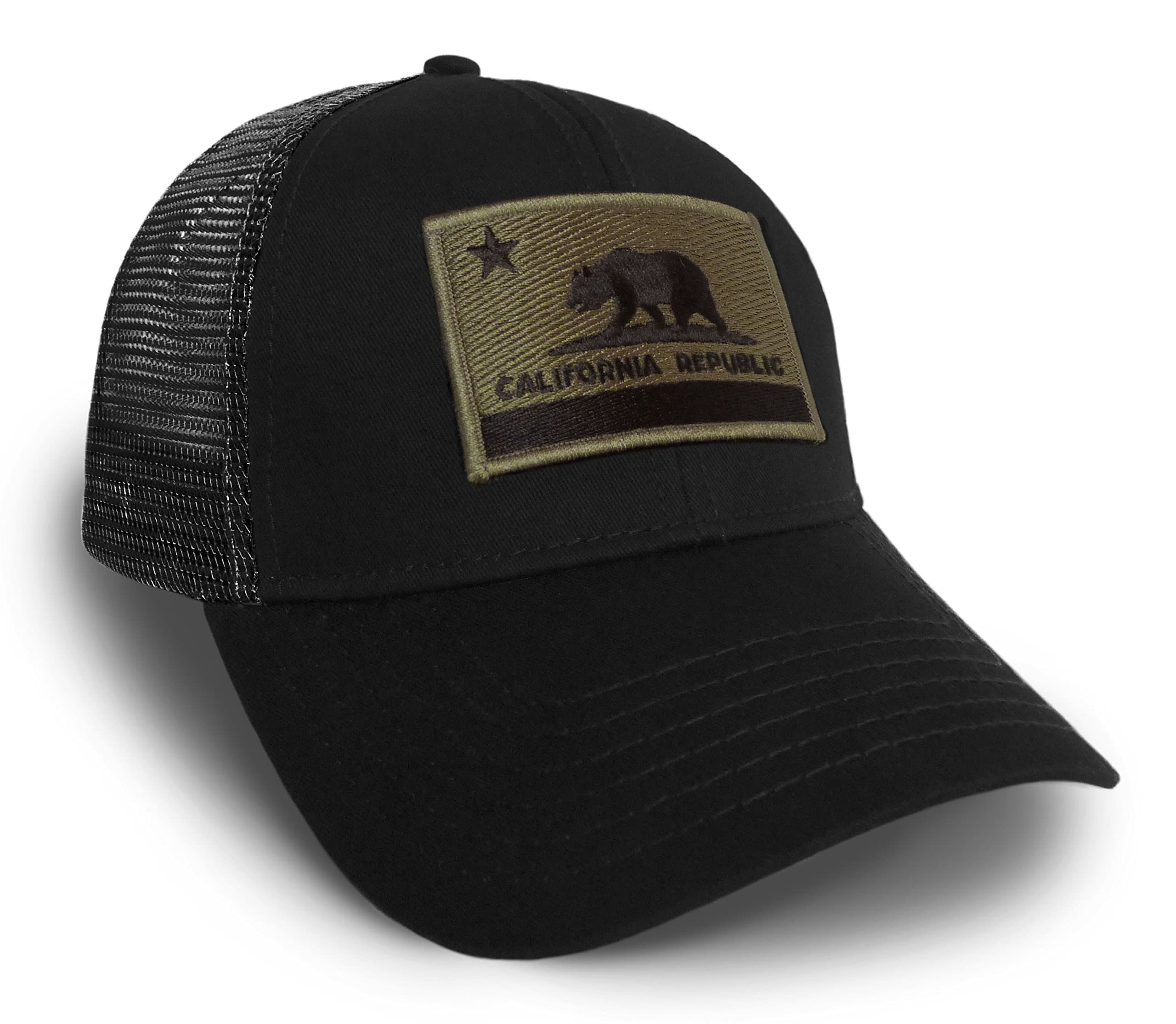 California Flag Olive Drab Black Solid Baseball Cap Hat Snapback