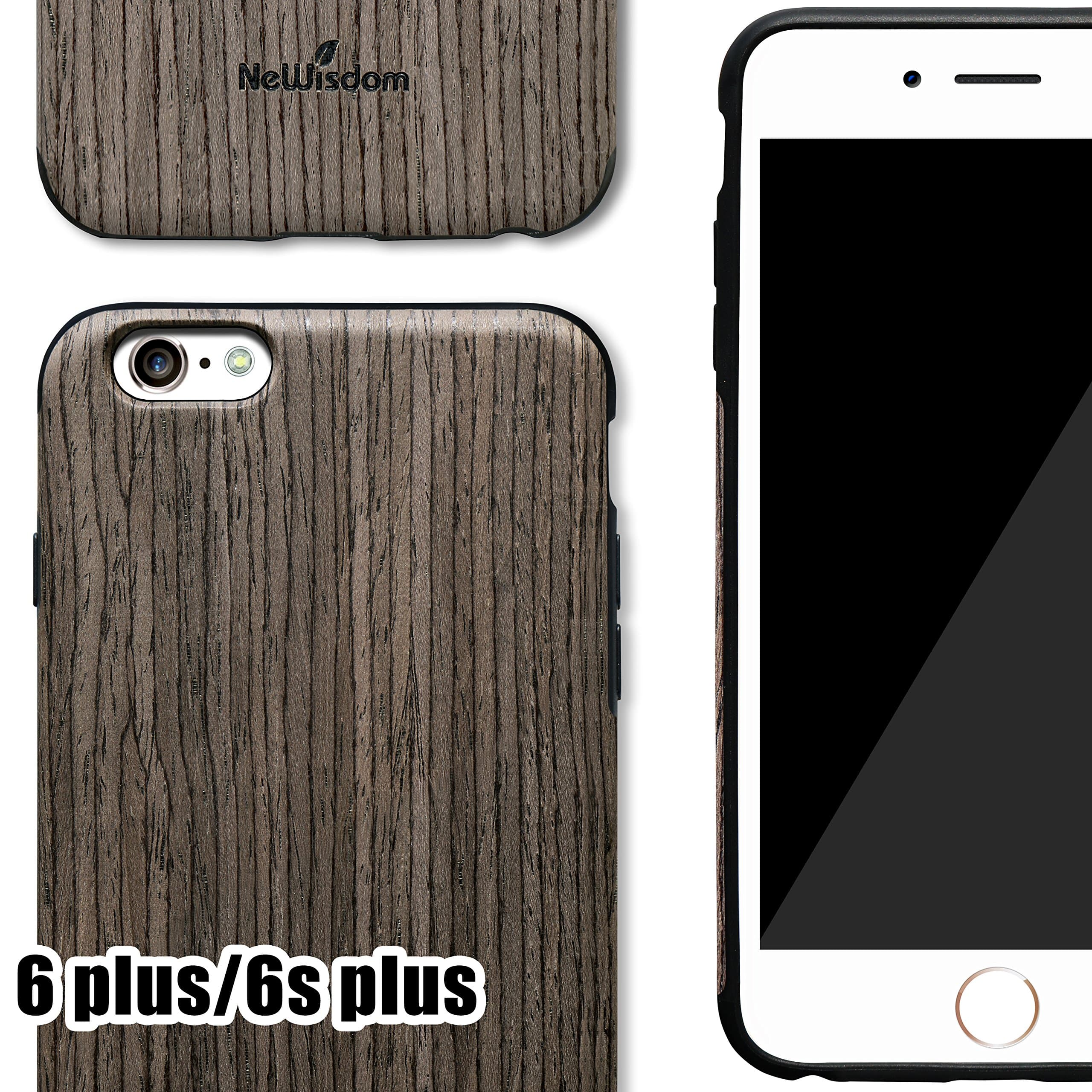 NeWisdom iPhone 6 Plus/iPhone 6s Plus case, Unique Slim Hybrid Rubberized [Wood Over Rubber] Soft Real Wood Case for Apple iPhone 6plus /6splus – Blackrose