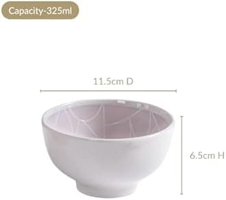 Nestasia Ceramic Bowls for Snacks - Dishwasher & Microwave Safe Bowl Set of 4 (325 ml), Geometric Art Deco Designed Serving Bowl Set for Soups, Treates, Desserts, Sweets, Dal & Sabji (Mauve)