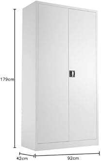 Office Hippo Steel Storage Cabinet, Lockable, Double Door, 4 Height Adjustable Shelves, 50kg Load Capacity, White, 92 cm x 179 cm