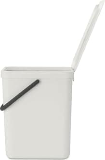 Brabantia Sort & Go Waste Bin 25L (Light Grey), Space-Efficient Plastic Recycle Container with Handle, Removable and Stay-Open Lid, Easy to Clean Kitchen Bin without Nooks and Rims