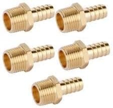 1/2" inch BSP Male Thread x 10 mm Brass Hose coller Adapter for Air Gas Water Hoses - 5 Nos
