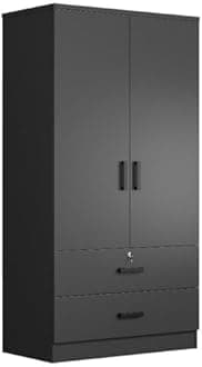 Better Home Products Grace Wood 2-Door Wardrobe Armoire with 2-Drawers in Black