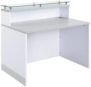 NBF Esquire Modern Reception Desk with Counter - 48" W x 32" D Retail Checkout Counter - Front Desk Reception Counter with 2 Grommet Holes - Countertop Lobby Desk for Office Salon Store (White)