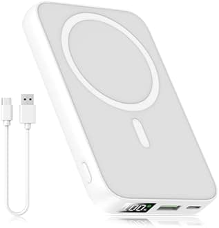 ISIX Wireless Power Bank 10000mAh, PD20W+QC22.5W Magnetic Power Bank Compatible with MagSafe for iPhone 12/13/14/15, USB-C Portable Powerbank Fast Charging Compact & Lightweight Design, White