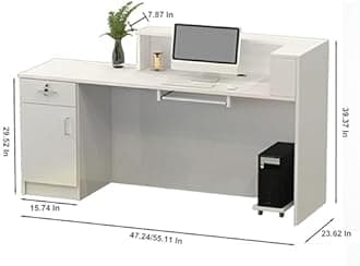 DDZYC Front Desk Reception Counter, Modern Retail Counter for Checkout Office/Beauty Salon/Lobby C-Right (Multi-Colored+White-L, Medium, 47.24/55.11*23.62*29.52 inches)