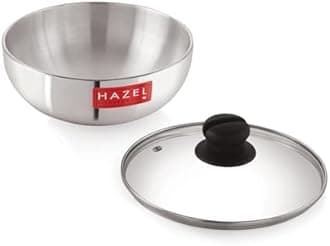 HAZEL Aluminium Kadai Without Handle | 1500ml Polished Aluminium Tasla with Glass Lid | Tasra Cooking Vessel for Kitchen