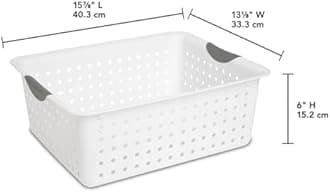 Sterilite Large Ultra Basket, Storage Bin to Organize Closets, Cabinets, Pantry, Shelving and Countertop Space, White, (Pack of 6)