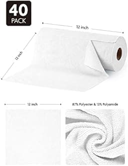 Fantasticlean Microfiber Cleaning Cloth Roll -40 Pack, Tear Away Microfiber Towels, 12" x 12", Reusable, Washable, Scratch Free, Ultra Absorbent Dishcloth for Car, Home Supplies, Pet, Kitchen (White)