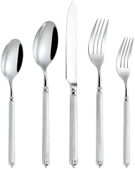 Luxury gold flatware set stainless steel cutlery set for 12 luxury tableware set mirror polished eating utensils sets dishwasher safe gift box packaging (60pcs, gold)