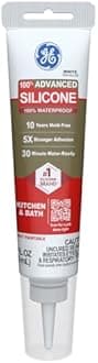 GE Advanced Silicone Caulk for Kitchen & Bathroom, White, 2.8 fl oz Tube, 1 Pack - 100% Waterproof Silicone Sealant, 5X Stronger Adhesion, Shrink & Crack Proof