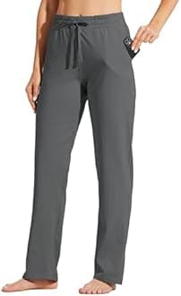 Willit Women's Cotton Sweatpants Yoga Lounge Open Bottom Sports Pants Straight Leg Casual Pants with Pockets