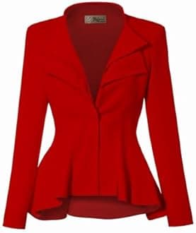 Hybrid & Company Women's Casual Work Office Dressy Double Lapel Single Button Peplum Comfortable Blazer