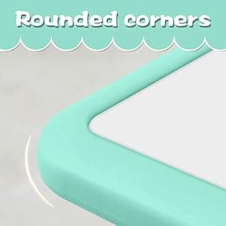 Children's Table and Chair Set Suitable for Boys and Girls Age 2-12 Height Adjustable Table top Can be Painted with 6 Seats Suitable for Family Learning Daily use (Mint Green)