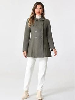 Allegra K Women's Peter Pan Collar Double Breasted Winter Long Trench Pea Coat