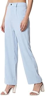 KOTTY Women's Straight Fit Mid Rise Solid Polyester Blend Straight Trouser