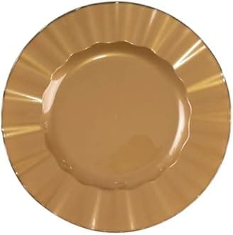 Efavormart 10 Pack | Gold 9" Round Plastic Dessert Salad Plates, Disposable Appetizer Plates with Gold Wavy Rim for Wedding, Outdoor Receptions, Banquets, Holiday Dining