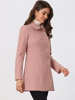 Allegra K Women's Peter Pan Collar Double Breasted Winter Long Trench Pea Coat