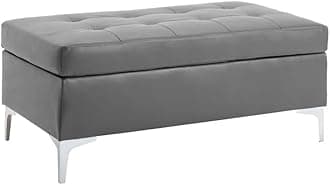 LEGACY OF COMFORT Spuyten Faux Leather Ottoman Storage Bench Two Seater Sofa Bench with Storage Ottoman with Storage Footrest Ottoman Pouffe for Living Room Bedroom Entryways (Light Grey)