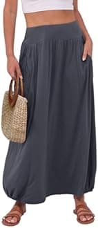 ANRABESS Women's Summer Long Maxi Skirts 2025 Trendy Ankle Length High Waisted Boho Flowy Beach Dress with Pockets Fashion