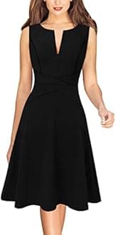 VFSHOW Womens Front Zipper Slim Wear to Work Business Office A-Line Skater Dresses Crisscross Waist Professional Career Church Fit and Flare Dress (Black, X-Large) 10305 BLK XL