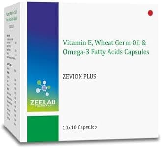 Zevion Plus Vitamin E Capsule with Omega 3 Fatty Acids & Wheat Germ Oil – Antioxidant Skin Supplement, Omega 3 Capsule for Heart, Skin & Immunity (10 Softgel Capsules)