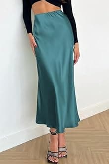 PRETTYGARDEN Women's Satin Skirts Dressy Casual 2026 Fall High Waisted Cocktail Wedding Flowy Elegant A Line Midi Skirt