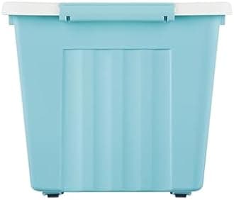 Cetomo 80L*6 Storage Boxes with Lids, Plastic Storage Box with Wheels and Secure Side Latches, Stackable & Nestable Organizer for Home, Office, Moving, PP, Blue, 80L-6 Pack