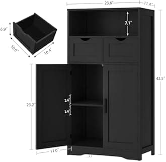 Iwell Storage Cabinet with Doors & Shelves, Kitchen Pantry Cabinet, Bathroom Cabinets for Living Room, Kitchen, Laundry, Black