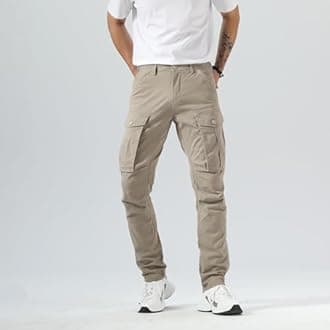 Plaid&Plain Men's Cargo Pants Slim Fit with Articulated Knees