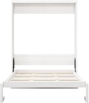 SOFTSEA Multifunction Full Size Murphy Bed with Desk, 61.5 inch Foldable Murphy Bed with Storage for Guest Room, Space Saving Hideaway Cabinets Beds Frames, White