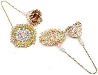 Karatcart Gold Plated Multicolor Crystal Studded Kundan Kaanchain Jhumki Earrings