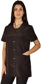 Ladybird Line 530 Women’s Pro Salon Stylish Jacket, V Neck, Snap Button Front, Pleated Back Detailing, Water, Hair, and Bleach Resistant, Ideal for Pet Groomers and Hair Stylists, Size XS