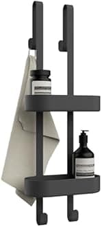 Bamodi Shower Caddy - Plastic - 2 Tier - Height Adjustable Door Shower Caddy - Scratch Free - Shower Hanger Organizer - No Rust - Plenty of Storage Space Bathroom Caddy Organizer - Black
