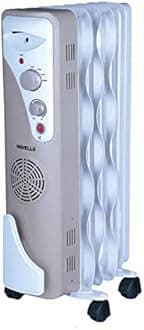 Havells OFR 5 Wave Fins (Oil Filled Radiator) with Fan| Room Heater| 1400 W| 3 Thermostatic Heat Power Settings & PTC Fan Control| Long-Lasting Heat| Comfortable Breathing|Uniform 360° Heating (Beige)