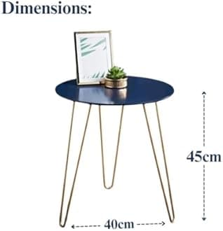 MEHRU Modern Round Side Table with Navy Blue Top & Style Gold Metal Legs, Bedside Sofa Side Table, Small Corner table, Drinks side table, Night stand tables for Home, Living Room, Office, Bedroom.