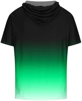 Muscularfit Mens Workout Shirts Loose Fit Short Sleeve Hoodies Casual Stylish Drawstring Gradient Color Loose Pullover Shirts