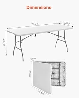 VEVOR Folding Table, 6 Ft Heavy Duty Portable Fold-in-Half Utility Table, Indoor Outdoor Plastic Rectangle Table with Built in Handle, for Party, Dining, Wedding, Events, Picnic, Camping, White