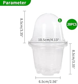 JOPY 4 Inch Plastic Nursery Pots with Humidity Dome for Plants 20 Pack Clear Seedlings Planting Pots for Garden Indoor and Outdoor Small Planter Containers with Drainage Holes
