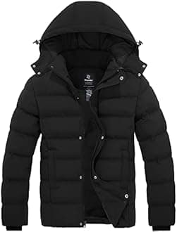 Wantdo Men's Hooded Winter Coat Warm Puffer Jacket Thicken Cotton Coat with Removable Hood
