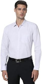 Peter England Men's Striped Slim Fit Full Sleeve Formal Shirt | Cotton-Rich | Wonder Fabric | Pin-Point Oxford Weave