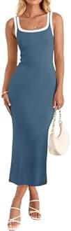 ZESICA Women's 2025 Summer Bodycon Midi Dress Casual Sleeveless Square Neck Side Slit Knit Vacation Long Dresses