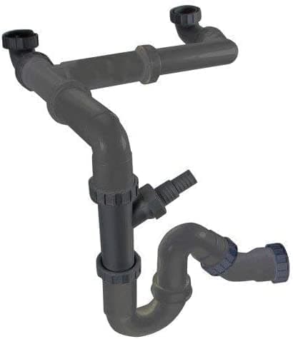 Mizzo Double Siphon for Kitchen Sinks, Compact and Multifunctional - Horizontal or Vertical Connection - for 2 Basin or 1.5 Bowl Sinks