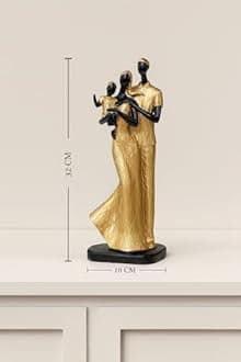 Xtore Stylish Golden Black Resin Couple Statue with Child for Home Decor (Pack of 1, Black & Golden)
