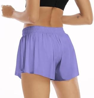 Wsirmet Flowy Shorts for Women Butterfly Shorts 2 in 1 Athletic Workout Gym Biker Running Shorts with Pockets
