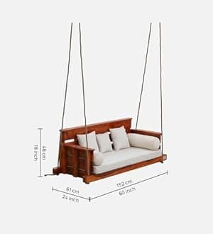 Solid Wood 2 Seater Rope Swing Chair | Wooden Hammock Swing Sofa with Rope & Complete Accessories for Living Room, Indoor, Outdoor, Balcony & Garden | House Big Swings Jhula | Honey Finish