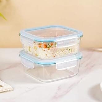 Nestasia Transparent Glass Lunch Box for Office Use (Set of 2-1200ml Each) - Airtight Food Containers with Safety Lock | Microwave and Dishwasher Safe Glass Lunch Boxes for Women and Men