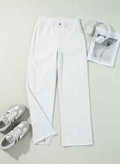 SIDEFEEL Women's Wide Leg Jeans High Waisted Strechy Raw Hem Denim Pants